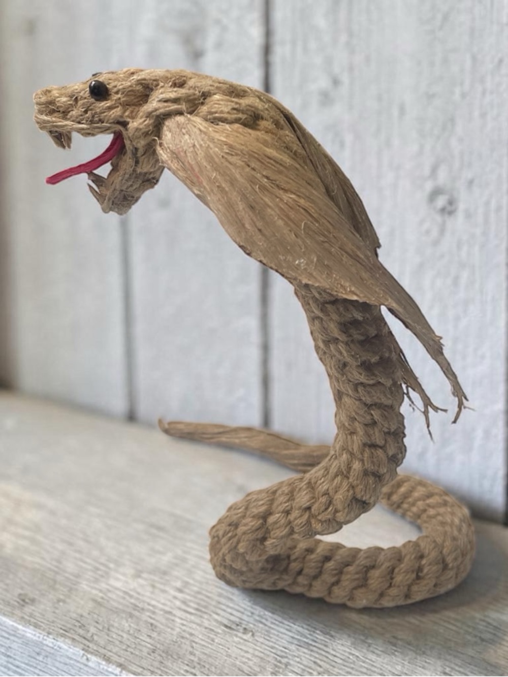 Handcrafted Braided Rope Cobra Sculpture - Natural Tan